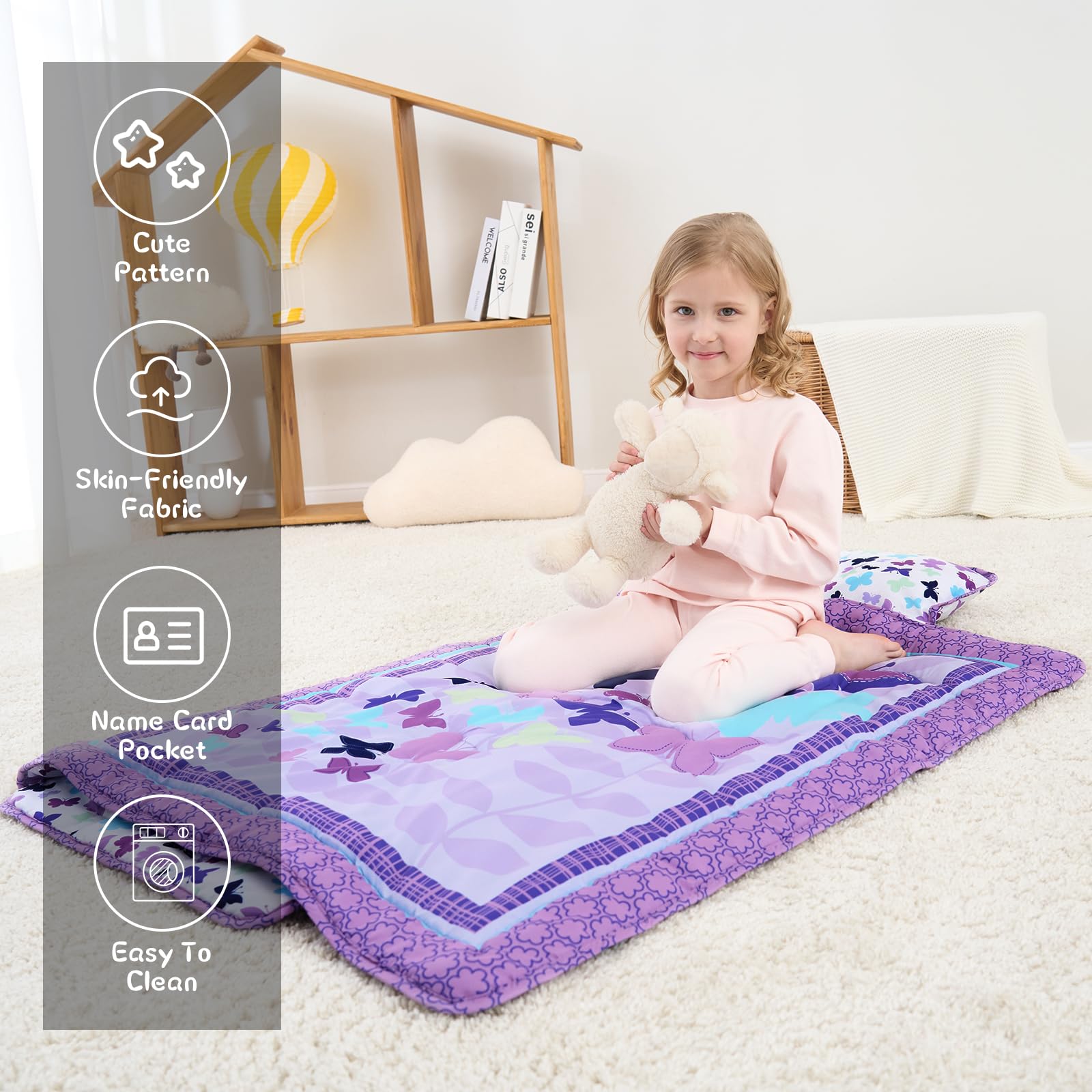 UOMNY nap mat with removable pillow for comfy preschool naps.
