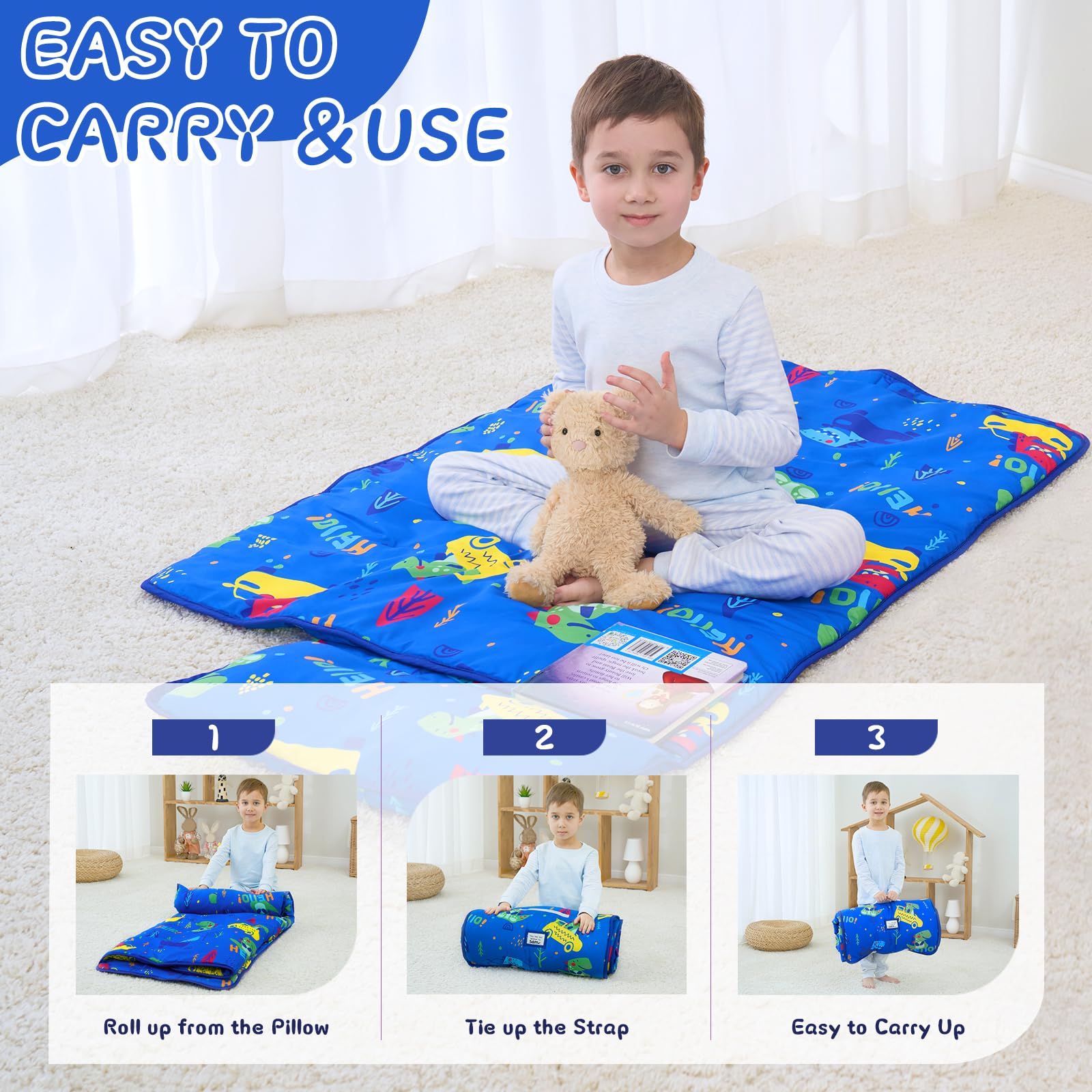 UOMNY roll-up nap mat with plastic sleeve for easy transport
