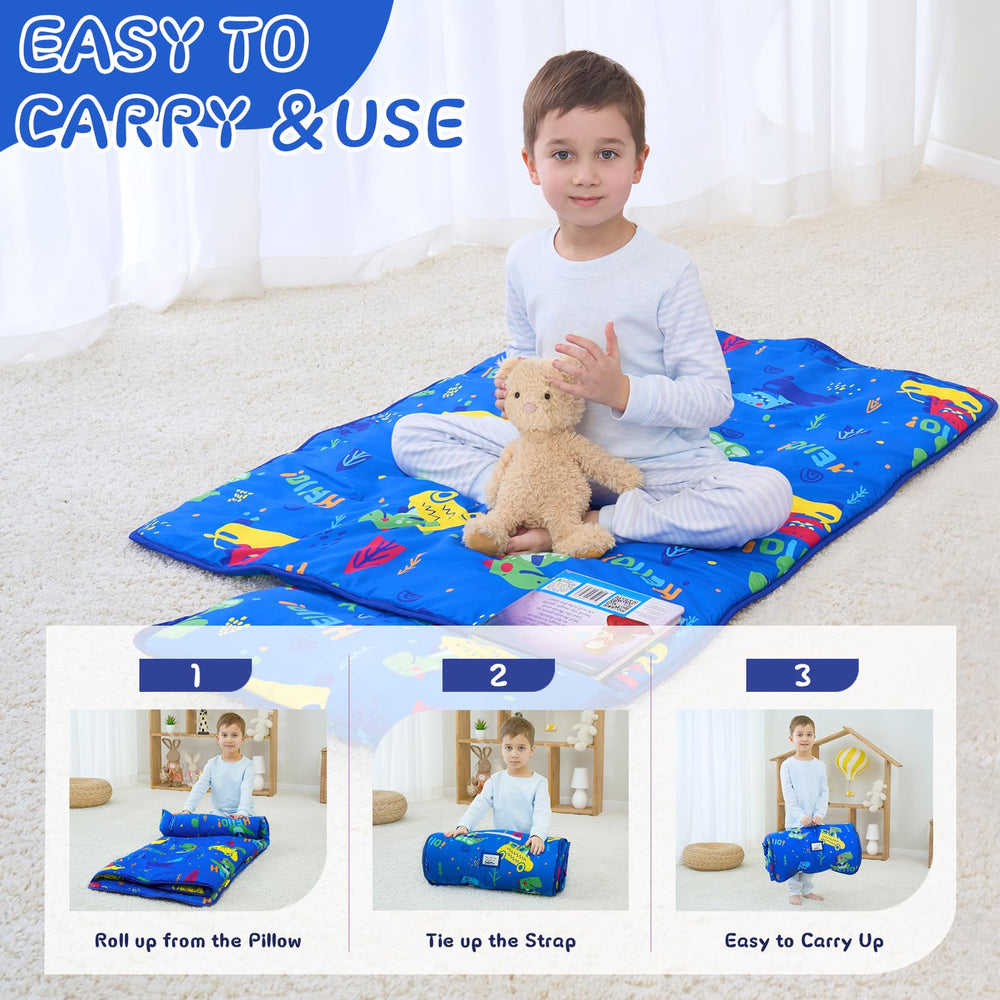 UOMNY roll-up nap mat with plastic sleeve for easy transport