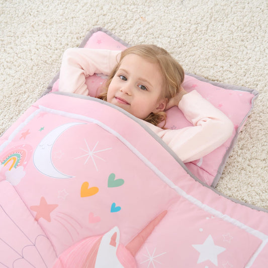 UOMNY pink nap mat with removable pillow supports adjustable comfort.