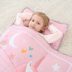 UOMNY pink nap mat with removable pillow supports adjustable comfort.