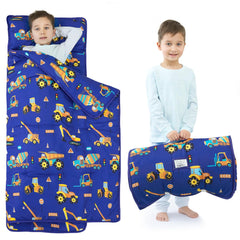 UOMNY toddler nap mat in blue excavator design for cozy daycare naps.