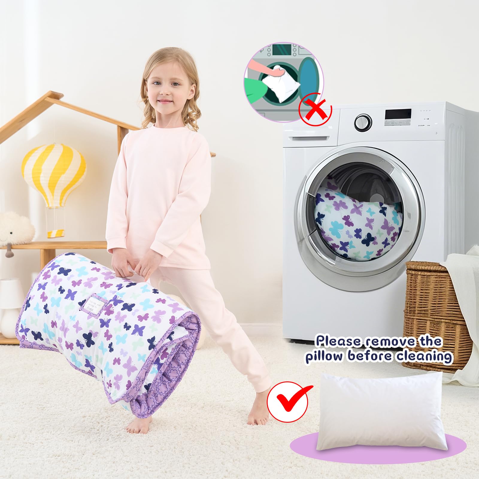 UOMNY nap mat is machine washable for easy care and quick refresh.