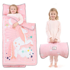 UOMNY Unicorn-pattern toddler nap mat delivers cozy comfort for preschool rests.
