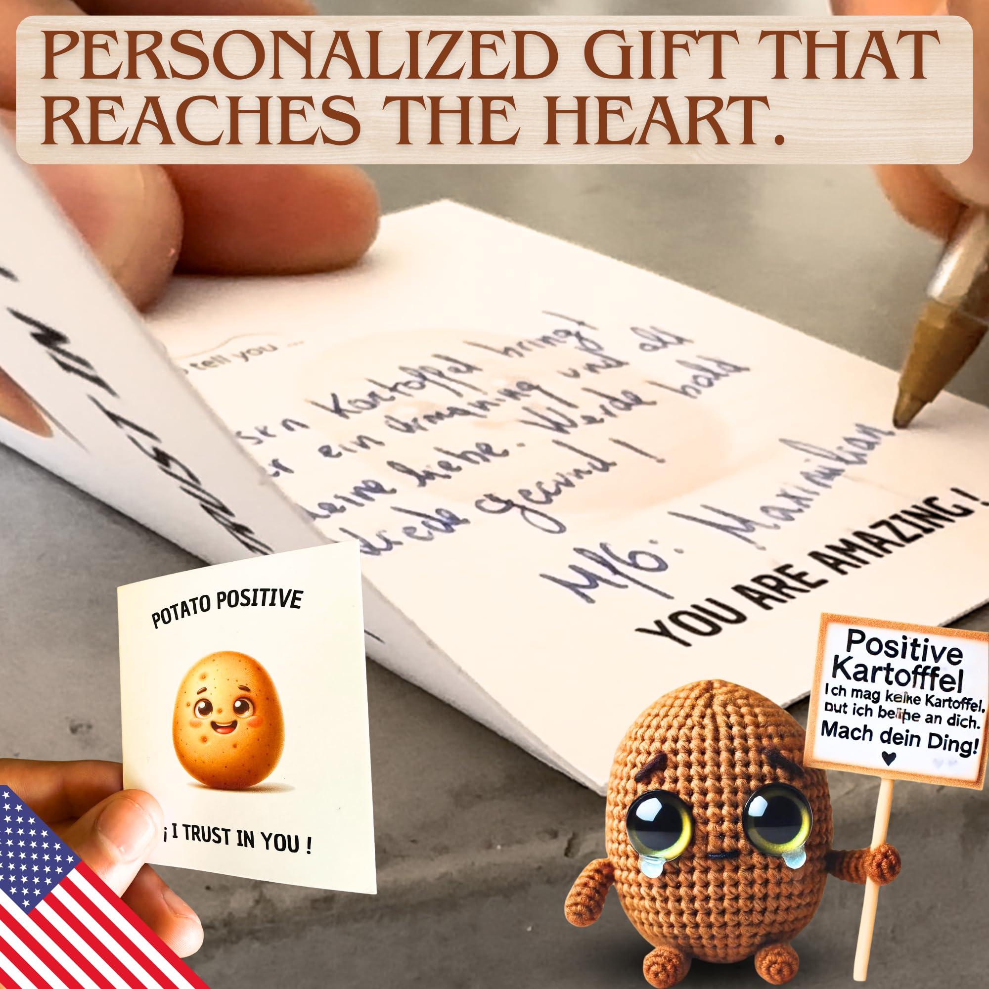 Uonel Positive Potato Crochet with inspirational message boosts mood at study or work.