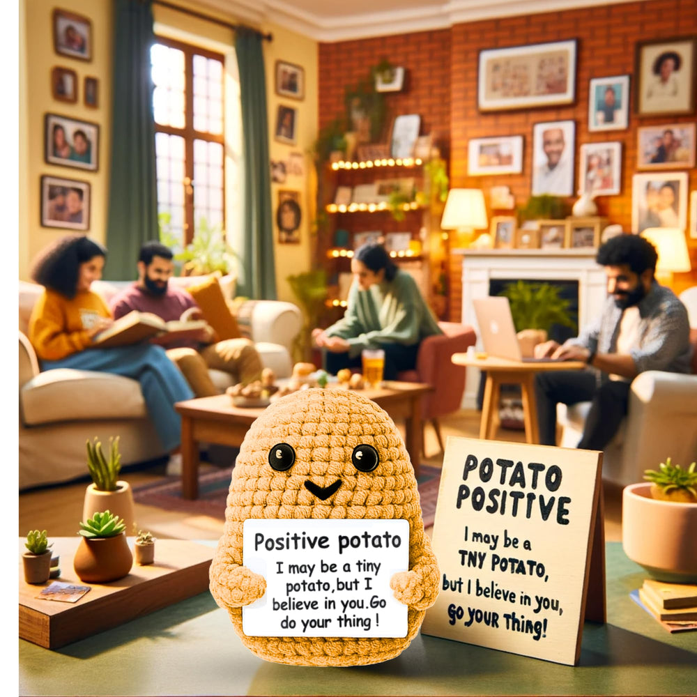 Uonel Positive Potato Crochet shown beside a natural gift bag.