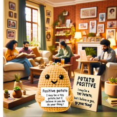 Uonel Positive Potato Crochet shown beside a natural gift bag.