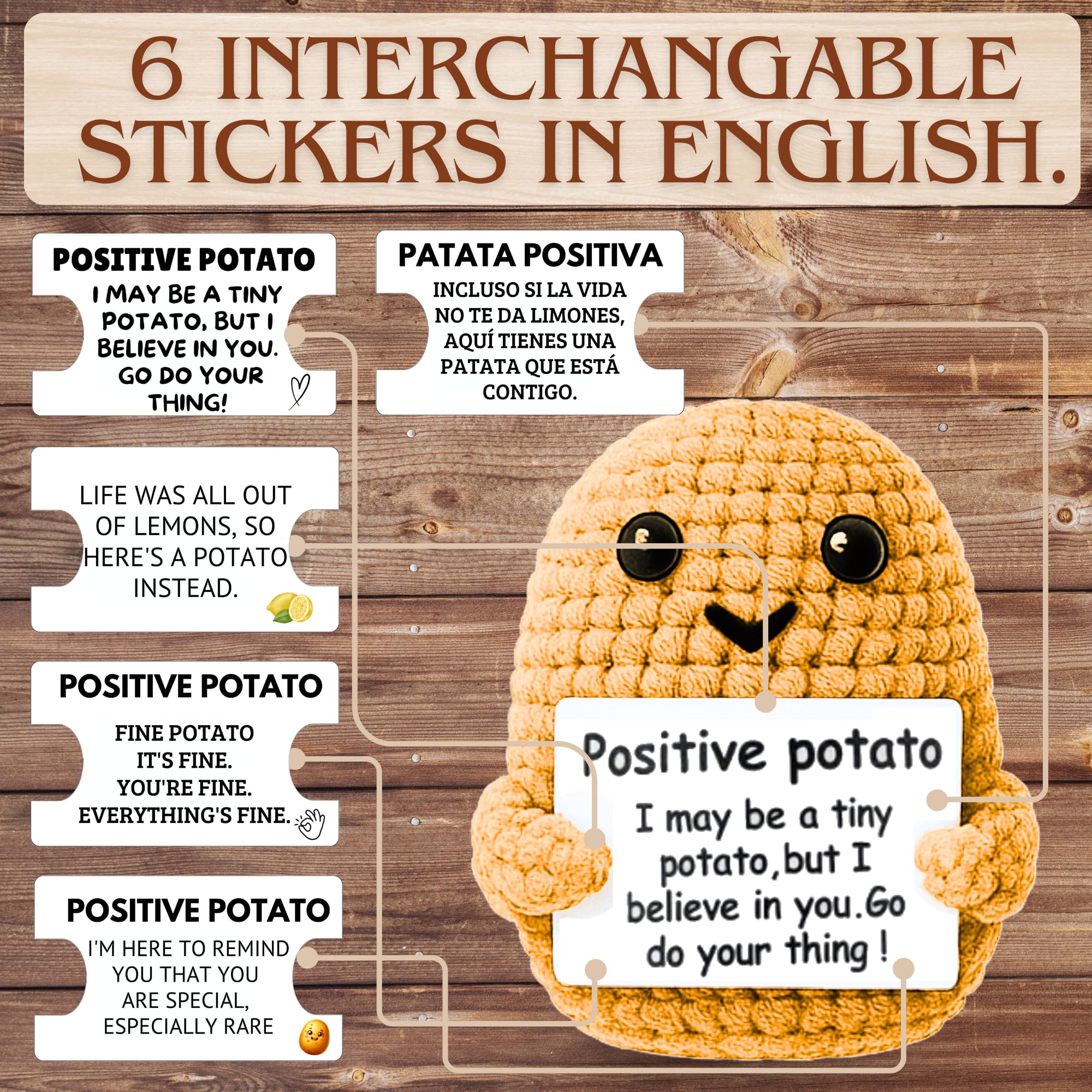 Uonel Positive Potato Crochet wool texture adds cozy handmade charm.