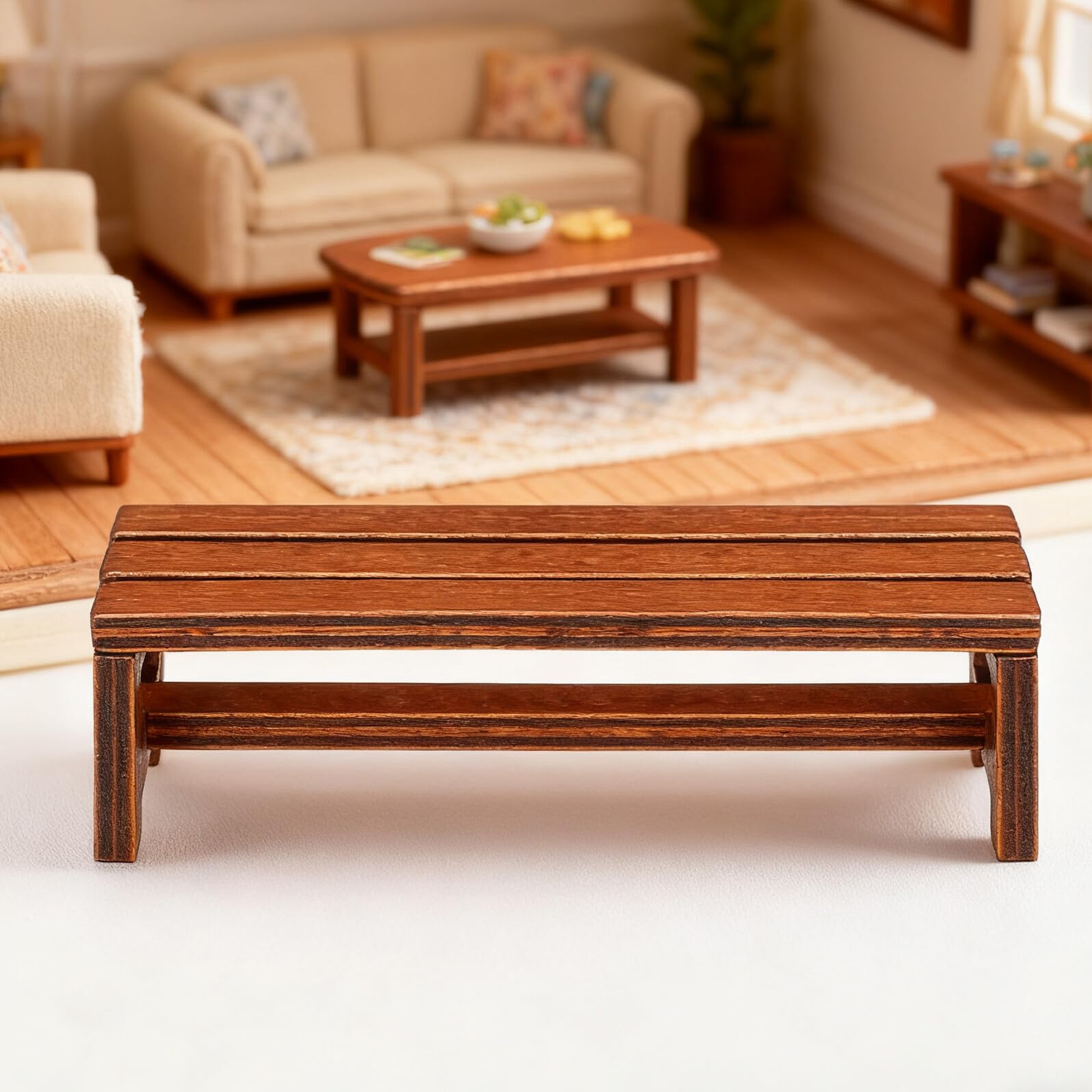 Uonlytech compact dollhouse bench accessory for imaginative play.