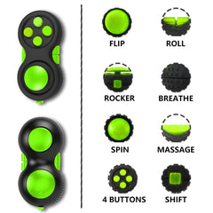 UOOEFUN mini fidget button top view reveals eight tactile features