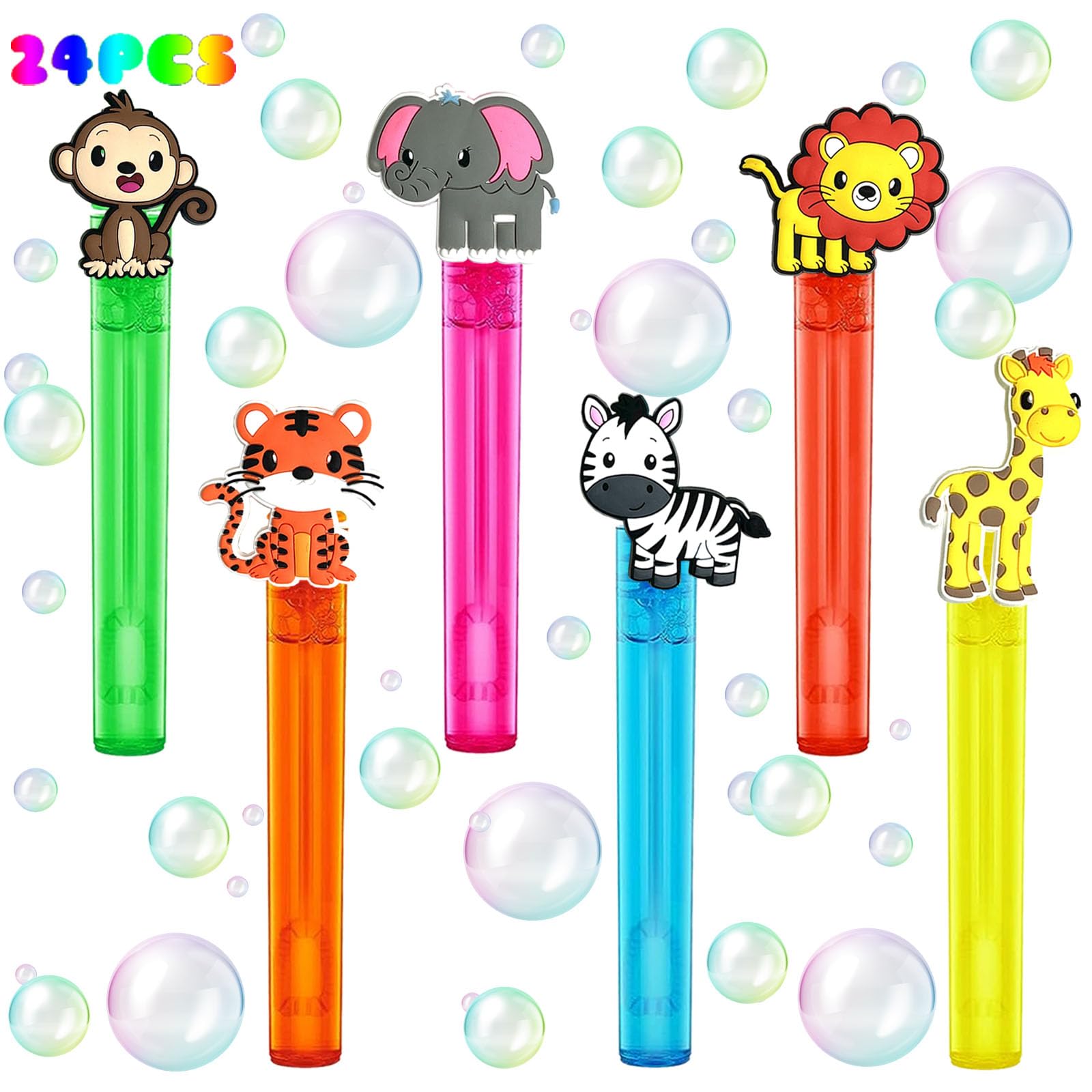 uoyoi Jungle Safari Bubble Wands 24pcs — vibrant party colors for kids