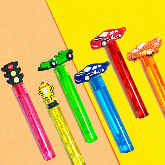 Six color tubes of uoyoi Race Car Bubble Wands on display