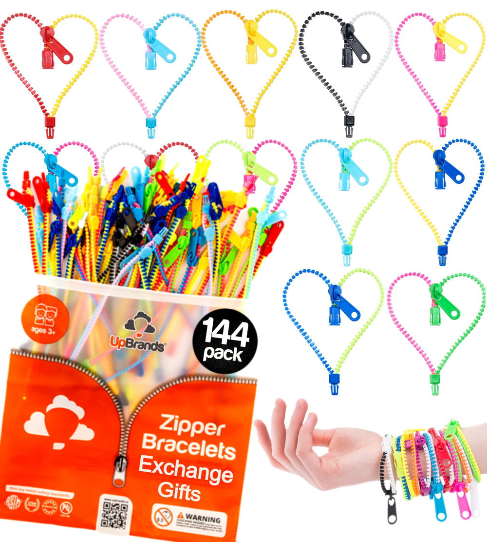 UpBrands 144-pack fidget zipper bracelets in neon colors for party favors