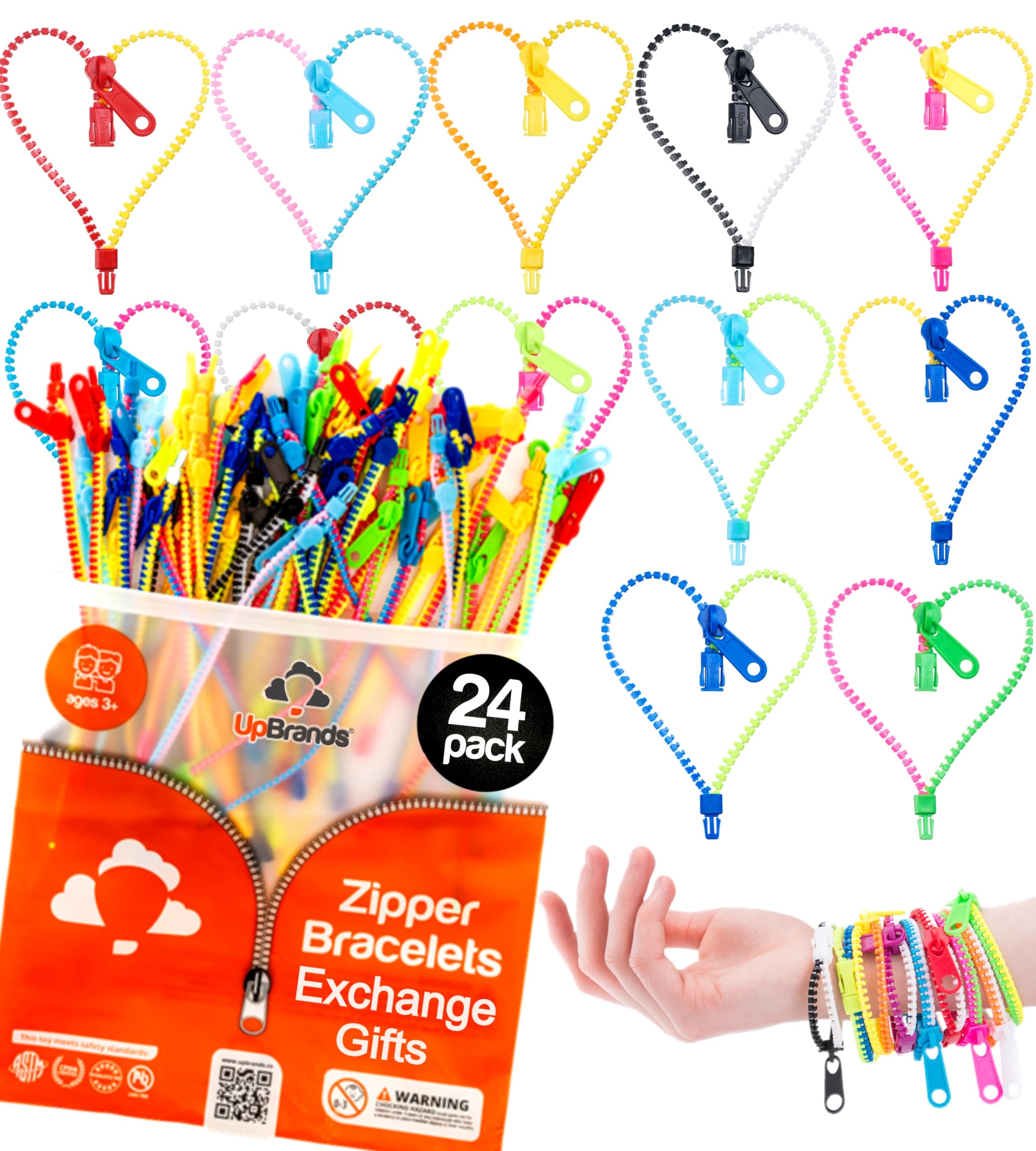 UpBrands 24-pack fidget zipper bracelets for party favors and shared fun.