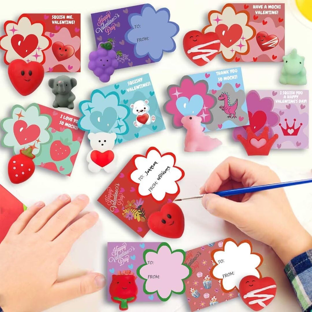 UPINLOOK classroom scene with prizes and cards, ideal for Valentine-themed activities.