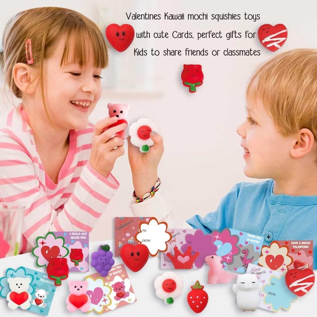 UPINLOOK transparent bags packaging, ready-to-gift set includes 28 cards and mochi toys.