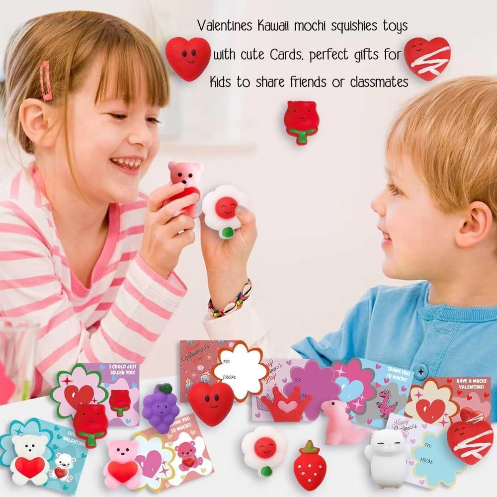 UPINLOOK transparent bags packaging, ready-to-gift set includes 28 cards and mochi toys.