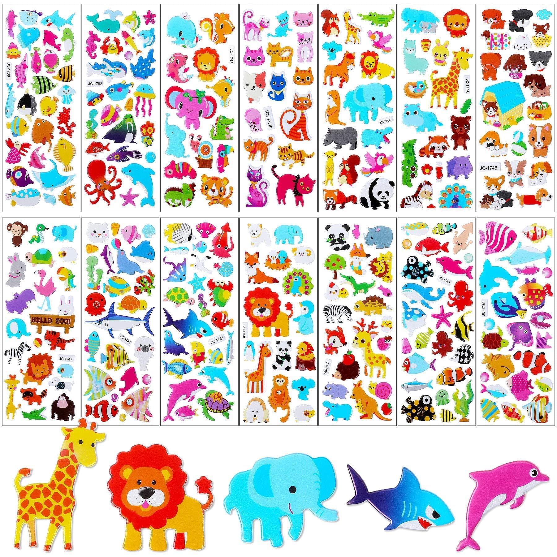 UPINS 200-count 3D animal puffy stickers sheet for creative kid crafts