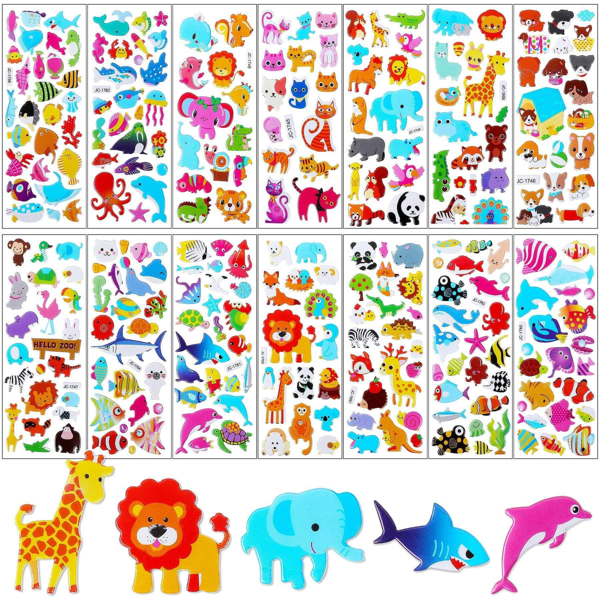 UPINS 200-count 3D animal puffy stickers sheet for creative kid crafts