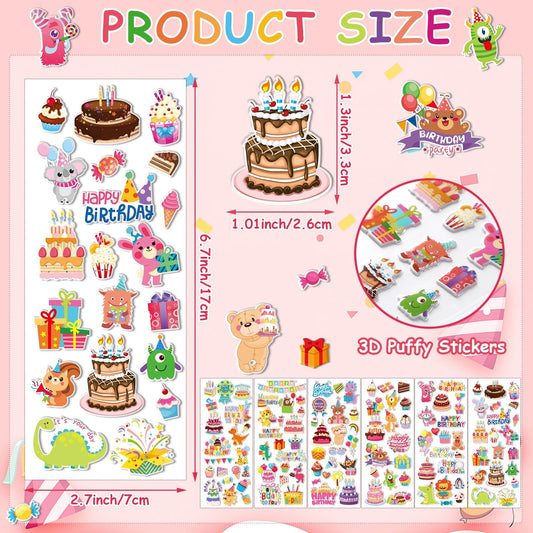UPINS 3D Puffy birthday cake stickers add tactile party decor options