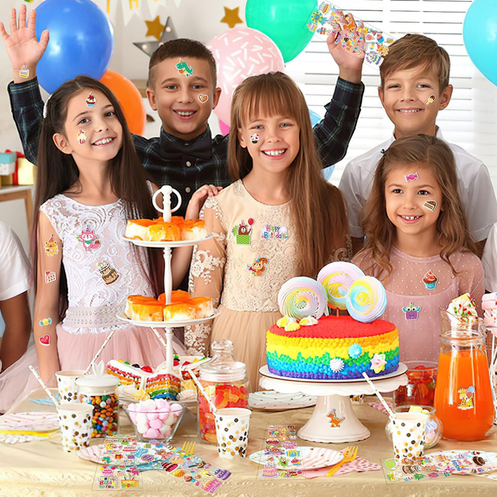 UPINS easy-tear birthday stickers for quick decorating on smooth surfaces