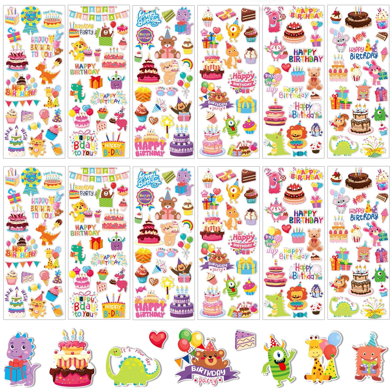 UPINS happy birthday stickers sheet for classroom decor with 12 designs