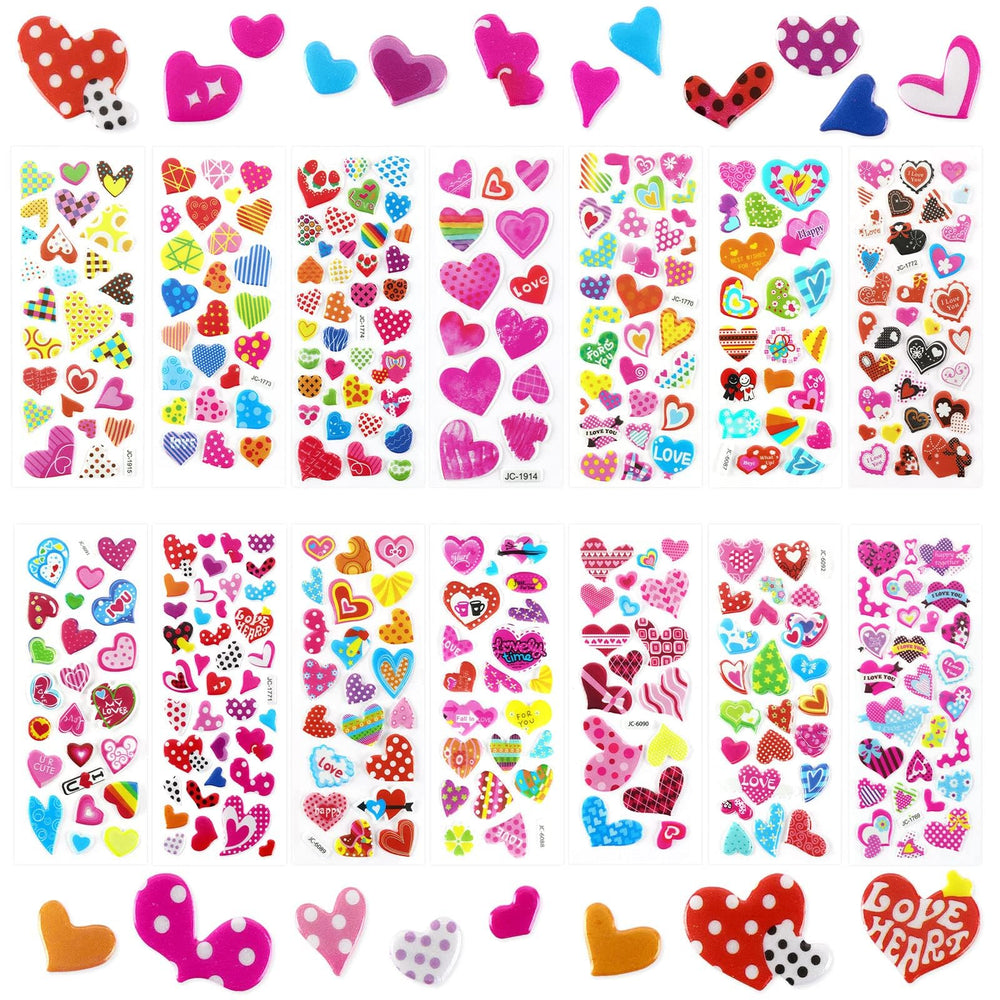 UPINS Valentine stickers 14 sheets display with vibrant heart designs for crafts and gifts