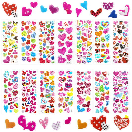 UPINS Valentine stickers 14 sheets display with vibrant heart designs for crafts and gifts