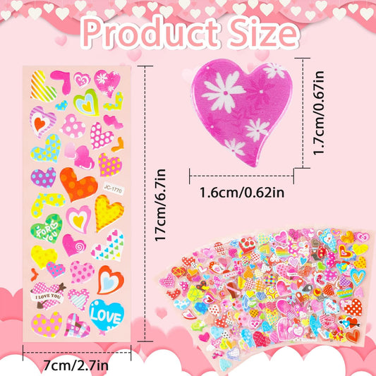 UPINS Valentine 3D glitter heart stickers sparkle with color for creative projects