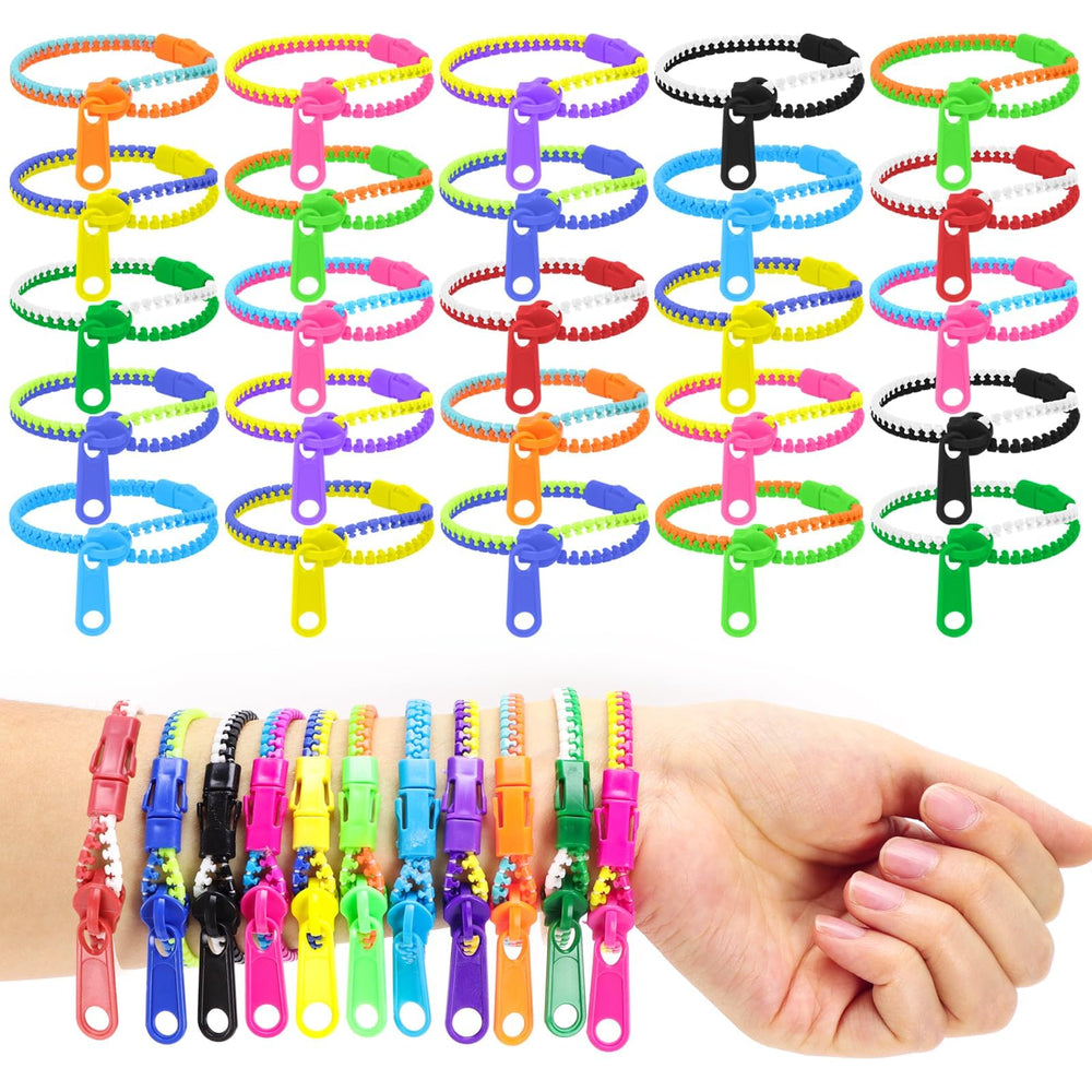 UPlama neon zipper bracelet bulk 50pcs, durable and kid-safe.