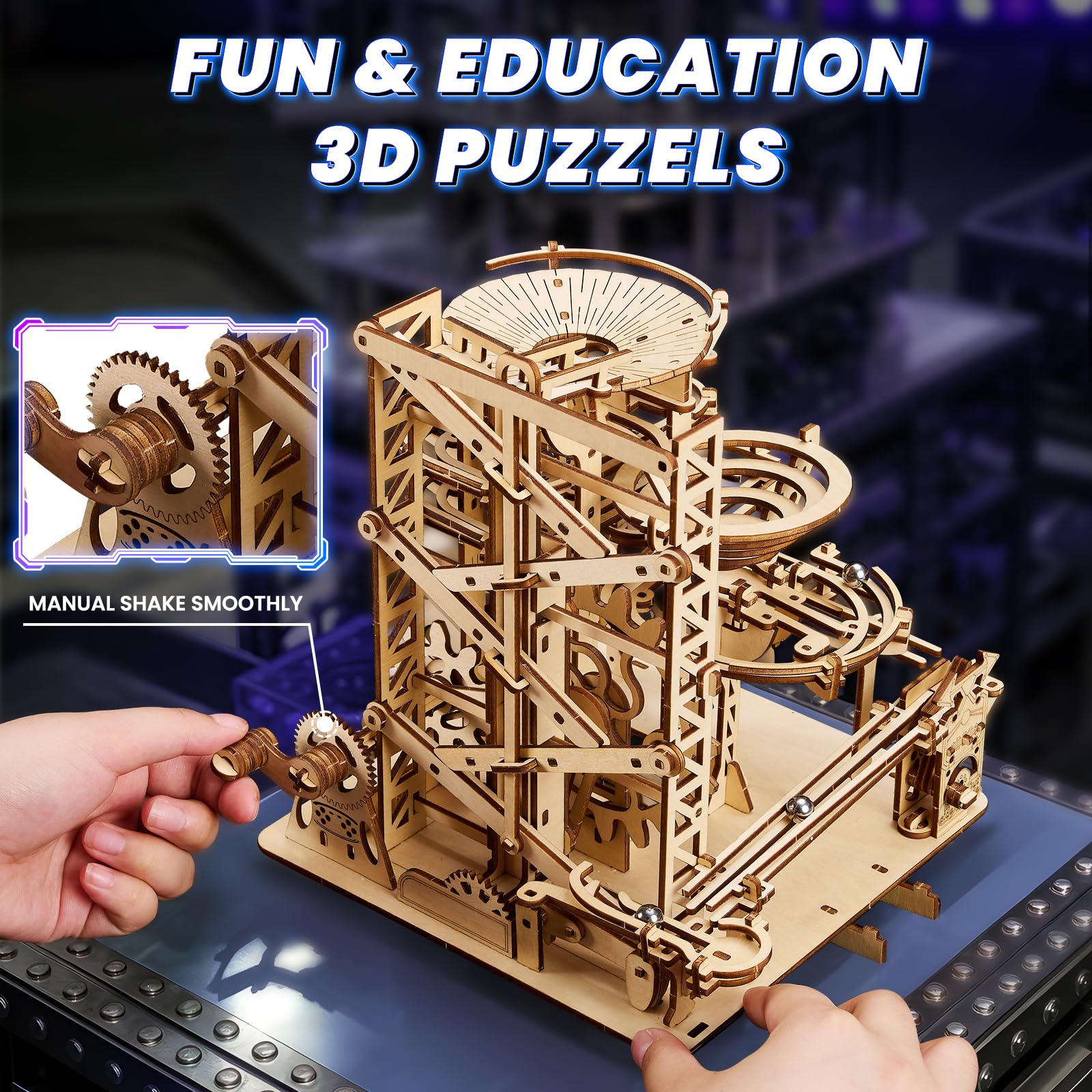 UPLIKE marble track roller coaster in motion reveals smooth track design.