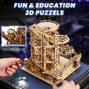 UPLIKE marble track roller coaster in motion reveals smooth track design.