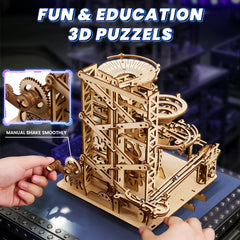 UPLIKE marble track roller coaster in motion reveals smooth track design.