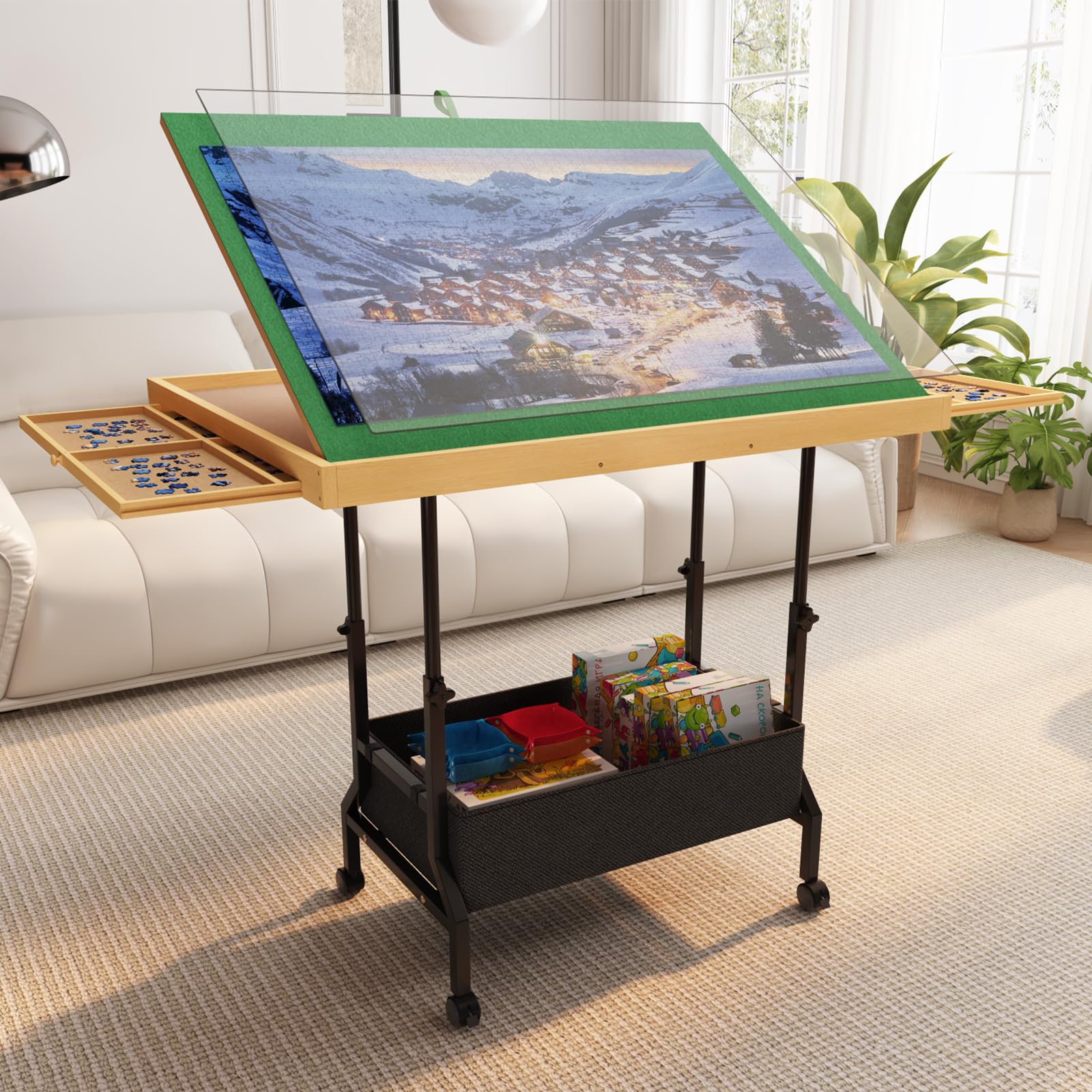 Upvercy 34x26 puzzle table with tilting surface for comfortable puzzle viewing.