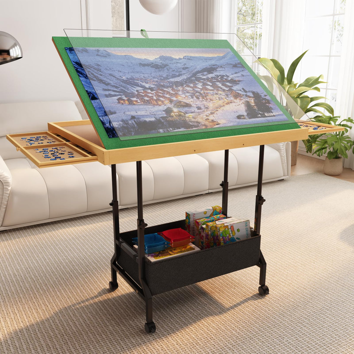 Upvercy 34x26 puzzle table with tilting surface for comfortable puzzle viewing.
