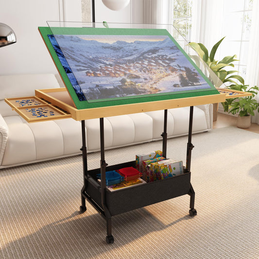 Upvercy 34x26 puzzle table with tilting surface for comfortable puzzle viewing.
