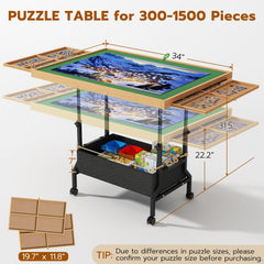 Upvercy adjustable-height puzzle table supports sitting or standing puzzles.