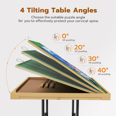 Upvercy puzzle table on wheels for easy repositioning around the room.