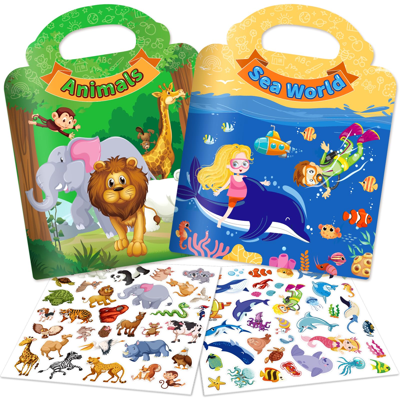 Uranus&No.1 jelly sticker book sea world scene, double-sided for imaginative play