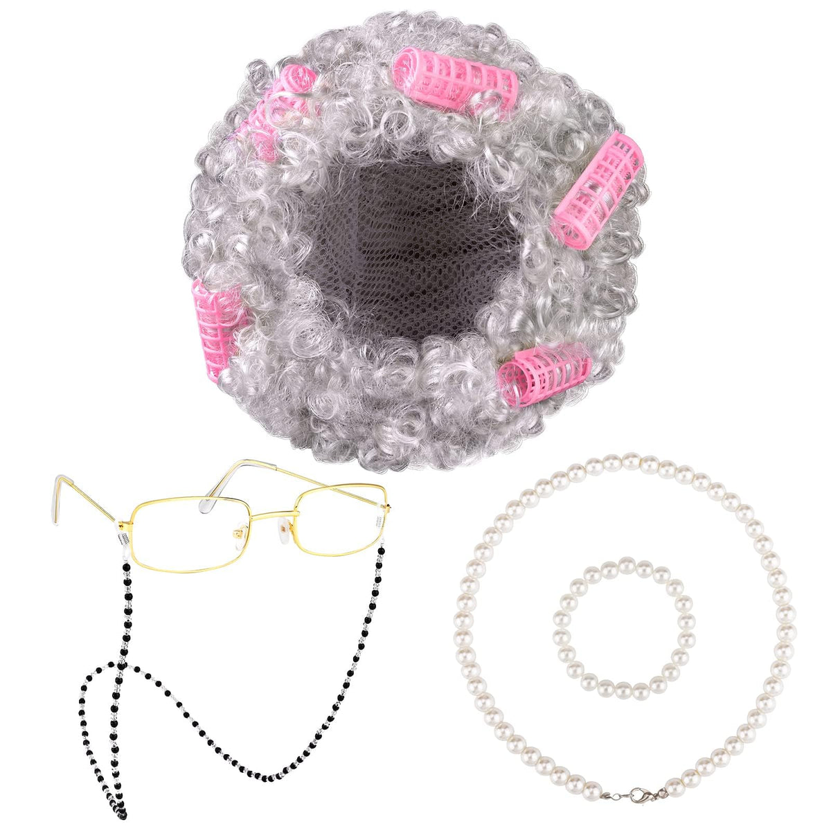 URATOT old lady wig with dark gray curls, comfortable and reusable for cosplay.