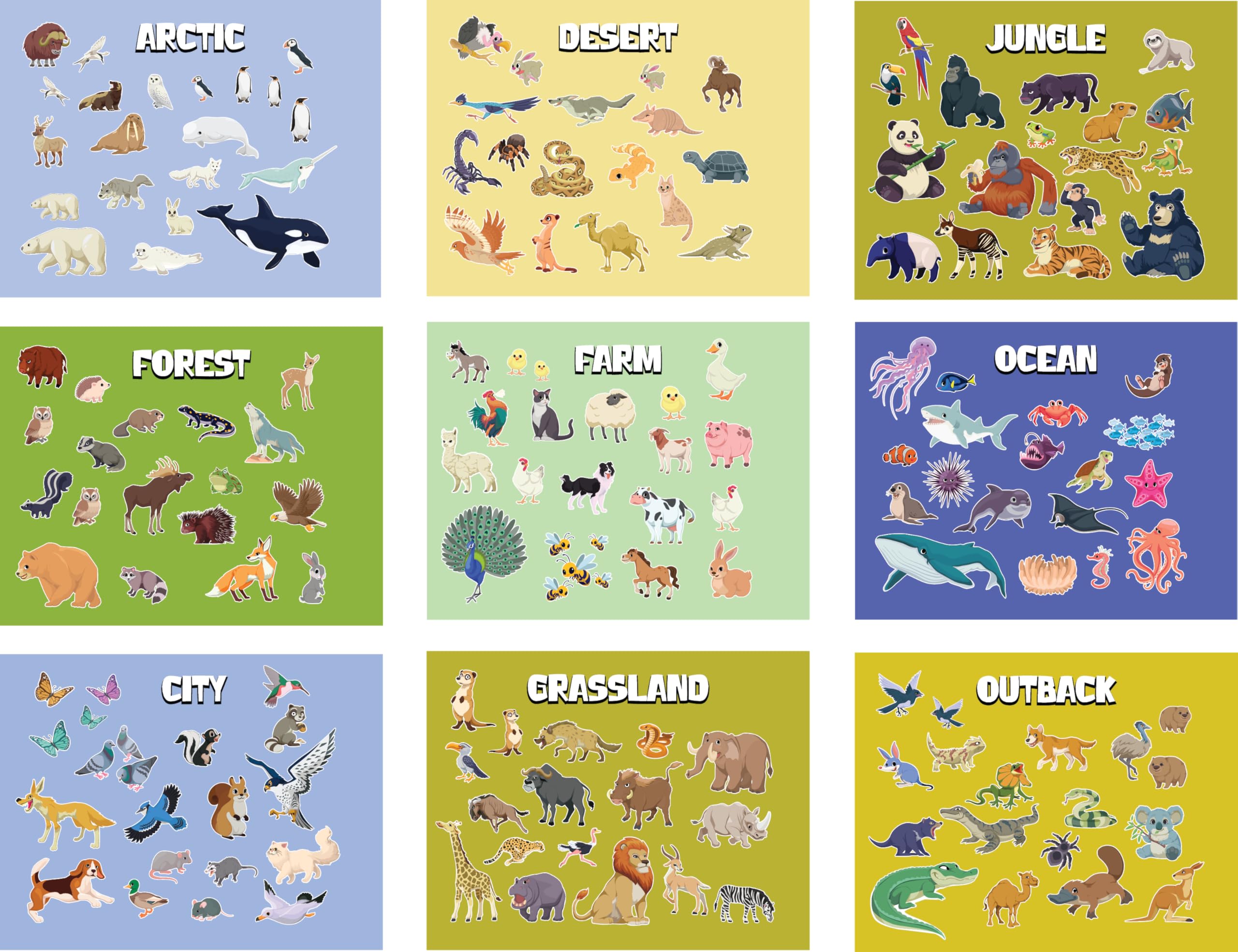 Urban Supply Co Animal Habitats sticker sheet spread — easy sticker placement for kids.