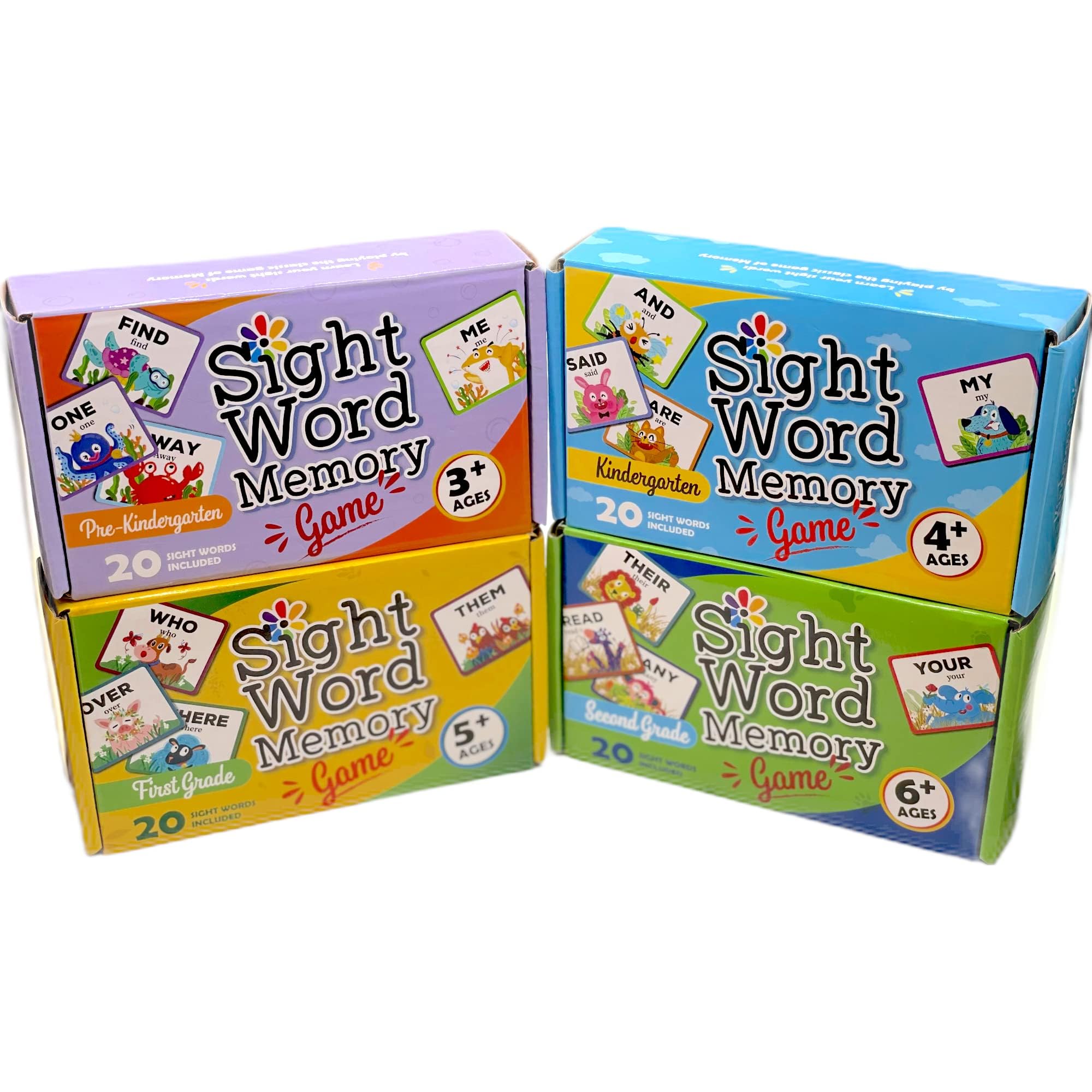 Urban Supply Co Sight Word Memory Game features 20 sight words across Pre-K to 2nd grade, supports reading.