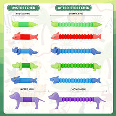 UrChoice dog tube figure, flexible play toy promoting fine motor skills.