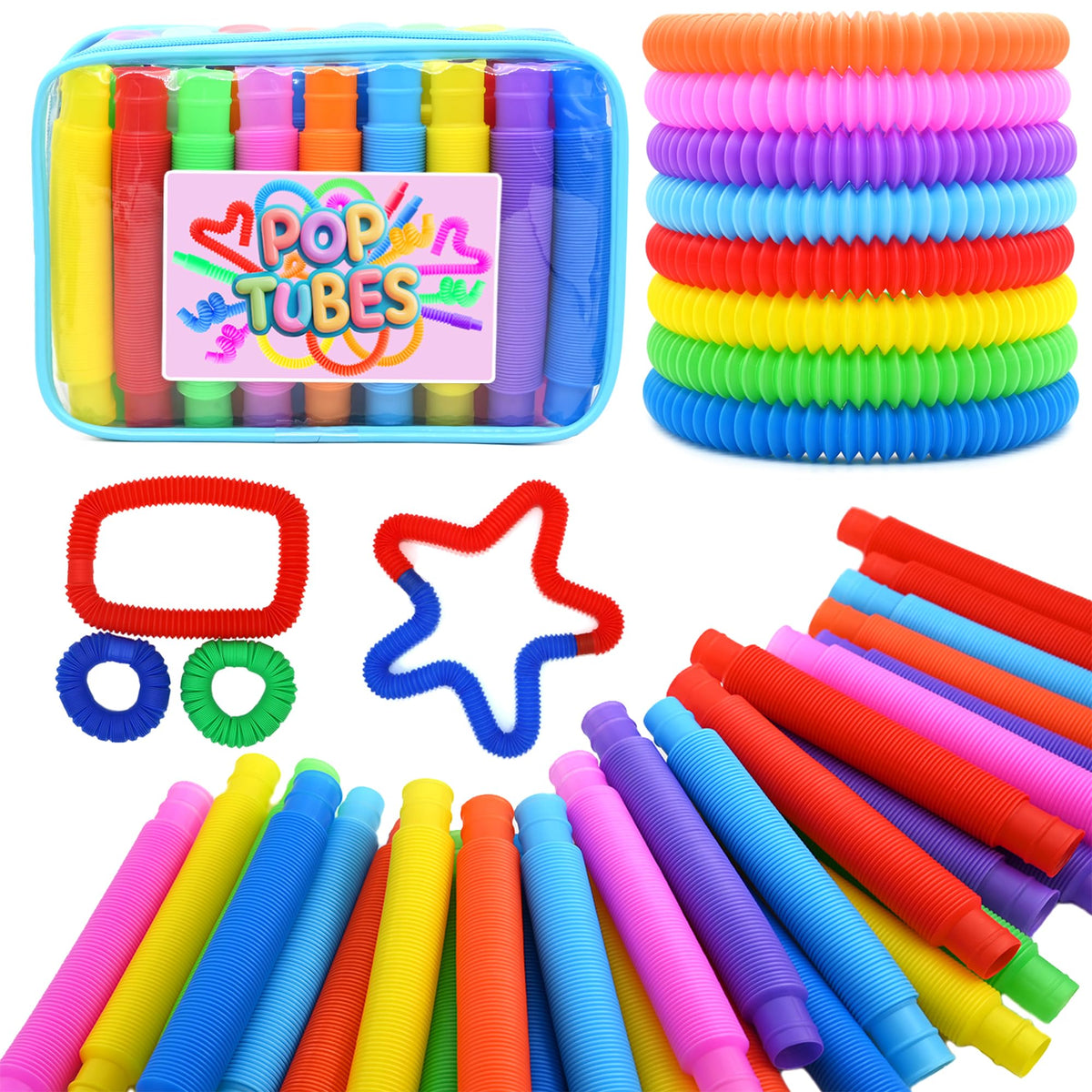 UrChoice Pop Tubes display colorful colors ideal for color sorting and sensory exploration.