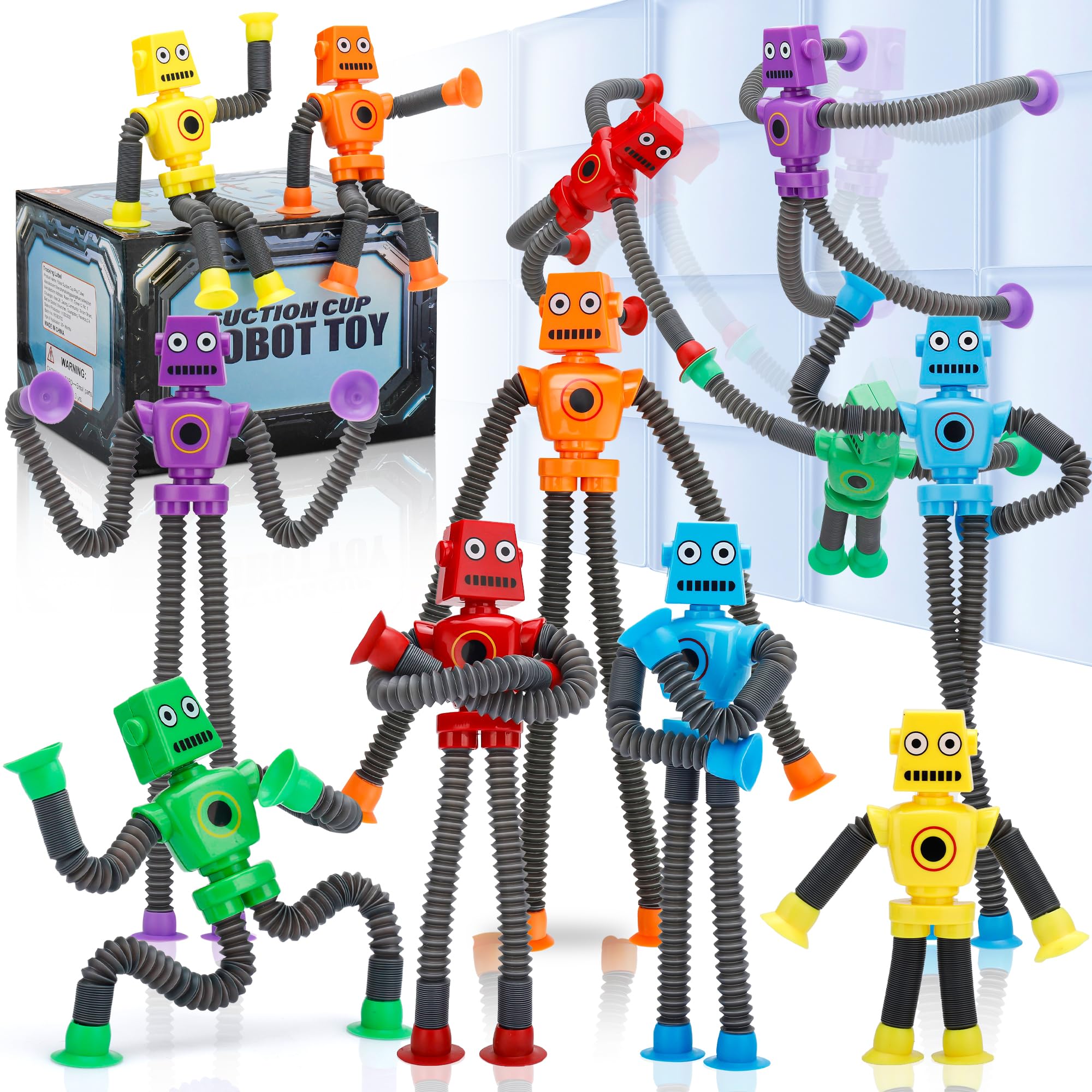 UrChoice robot suction cup tubes red; bendable arms for imaginative play and sensory fun.