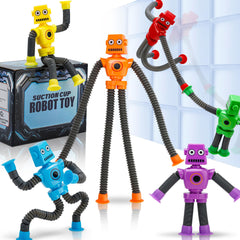 UrChoice robot suction cup tubes showcase six colorful robots for surface play.
