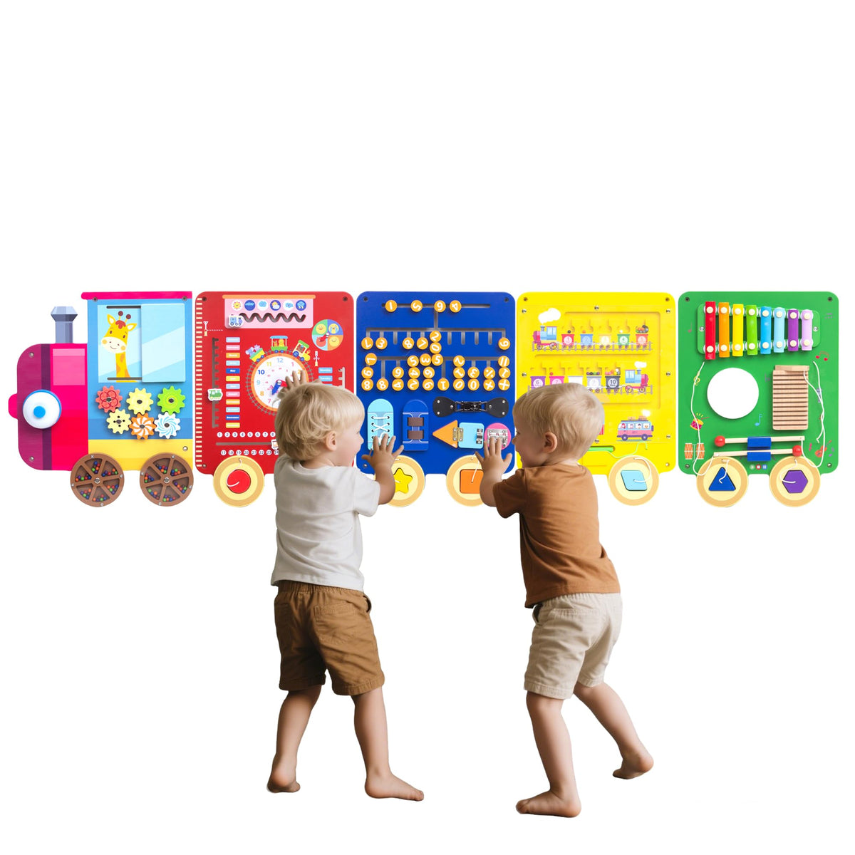 UREDISO Train Activity Wall Busy Board front view with modular play panels for learning
