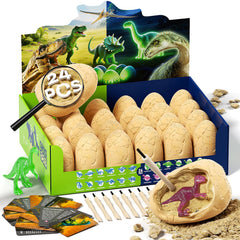 Uregoio 24 Glow-in-the-Dark Dinosaur Eggs pack glows after light exposure for night-time exploration.