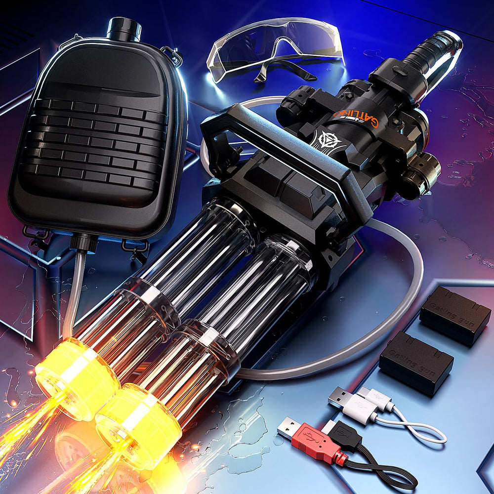 Uregoio Gatling water gun with 3000ml backpack for extended play.