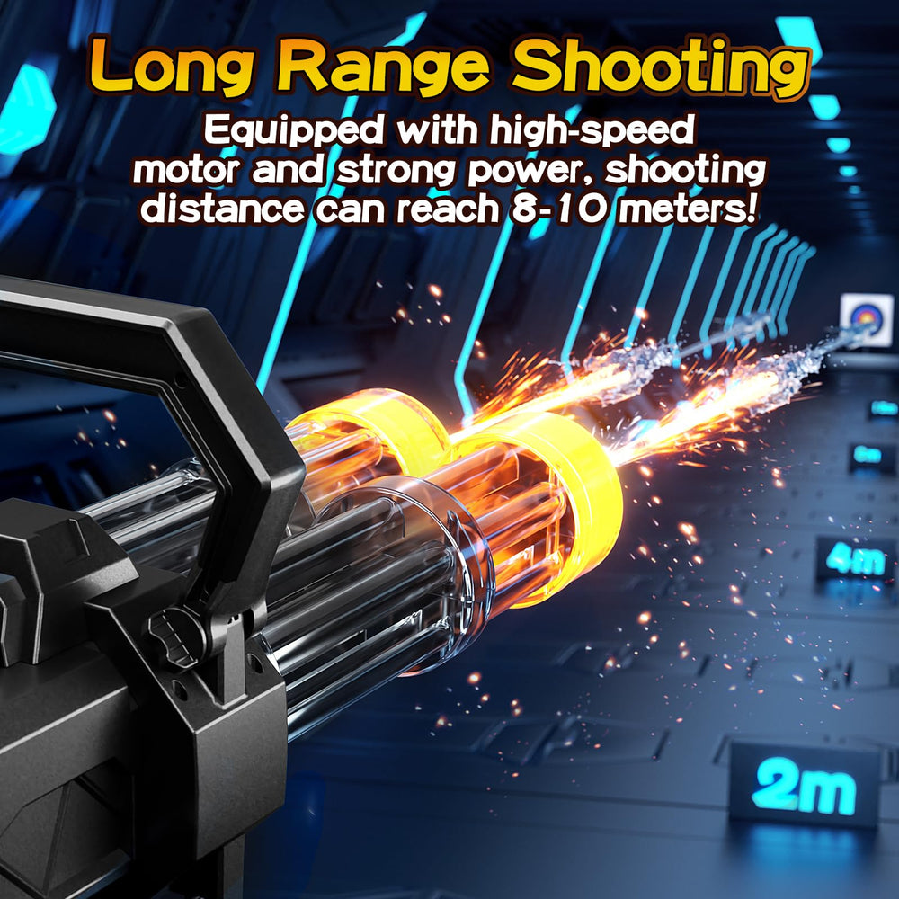 Uregoio Gatling water gun LED flash with every shot for dramatic battles.